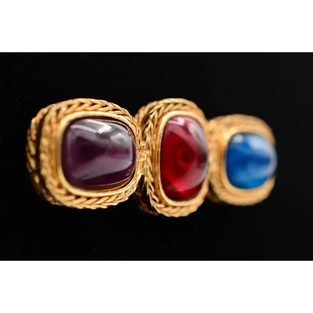 Givenchy Vintage Gripoix Glass Pin Brooch Gold Cabochon Runway Signed 80s BinAT